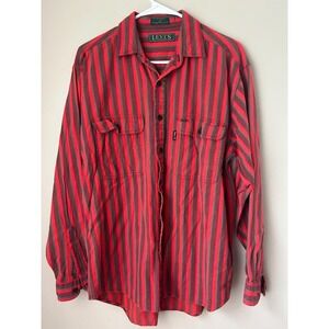 Vintage Big E Levis Button Down Shirt Striped Red Brown  Size M Retro Streetwear